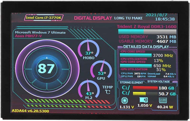 Dilwe 5 inch IPS USB Mini Screen, AIDA64 PC CPU HDD Data Monitor for Aida64 PC CPU Monitor GPU Fan Speed Computer Temperature Memory Sub Display, Visual Theme Editor(5.0inch B) - Image 1